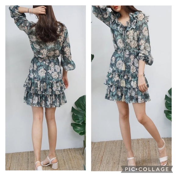 Zimmermann 0 XS Silk Floral Long Sleeve Tiered Ruffle Mini Dress - Picture 2 of 10